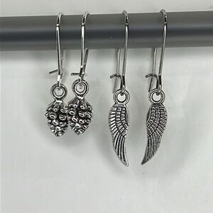 Clearance! ⚠️ Set of 2 Dangly Silvery Earrings, Angel Wings and Pinecones